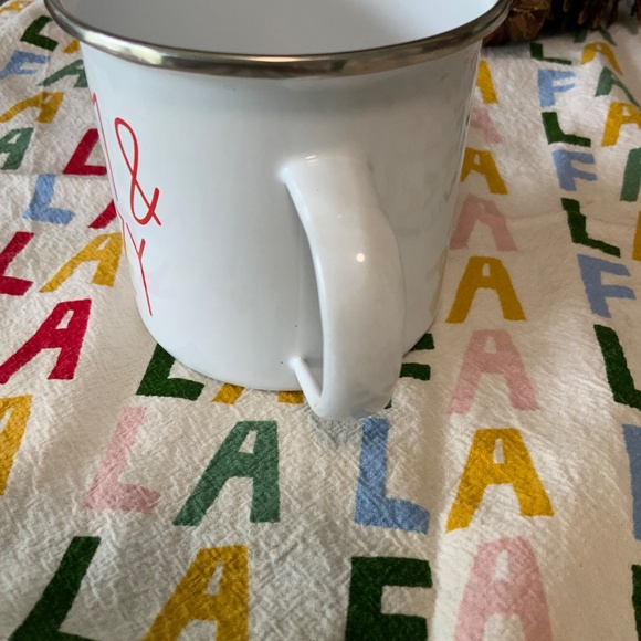 White Enamel Mug With Red Lettering, Warm & Cozy, Winter/Holiday, New - Picture 4 of 5